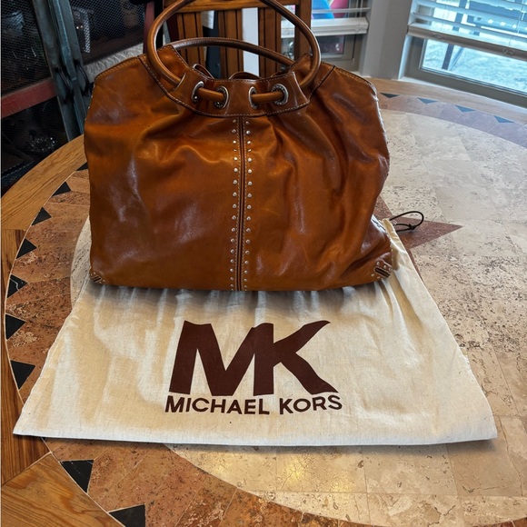 Michael Kors Handbags - Michael Kors Brown Leather Studded Tote • Soft Leather • MK Charm
